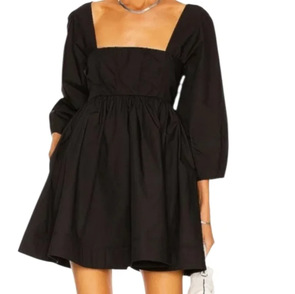 knee length dresses for ladies Simkhai Women's Merilyn Taffeta Pleats Puff Sleeve Mini Dress main image 0